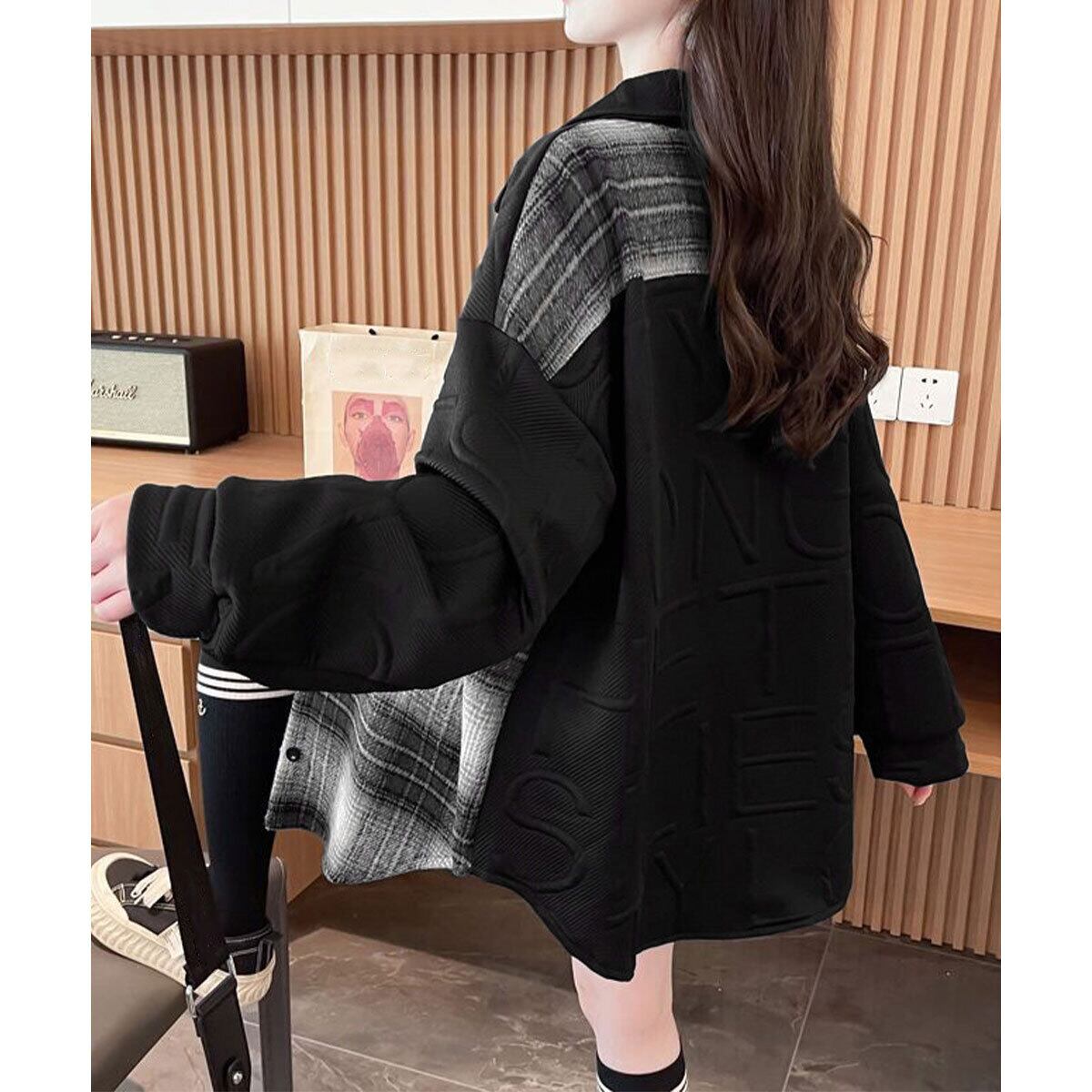 チェック柄 スウェット ジャケット レディース 秋冬 韓国 アウター 大人 カジュアル おしゃれ アメカジ ゆったり オーバーサイズ 体型カバー 羽織り トップス シャツジャケット 大人可愛い 大人女子