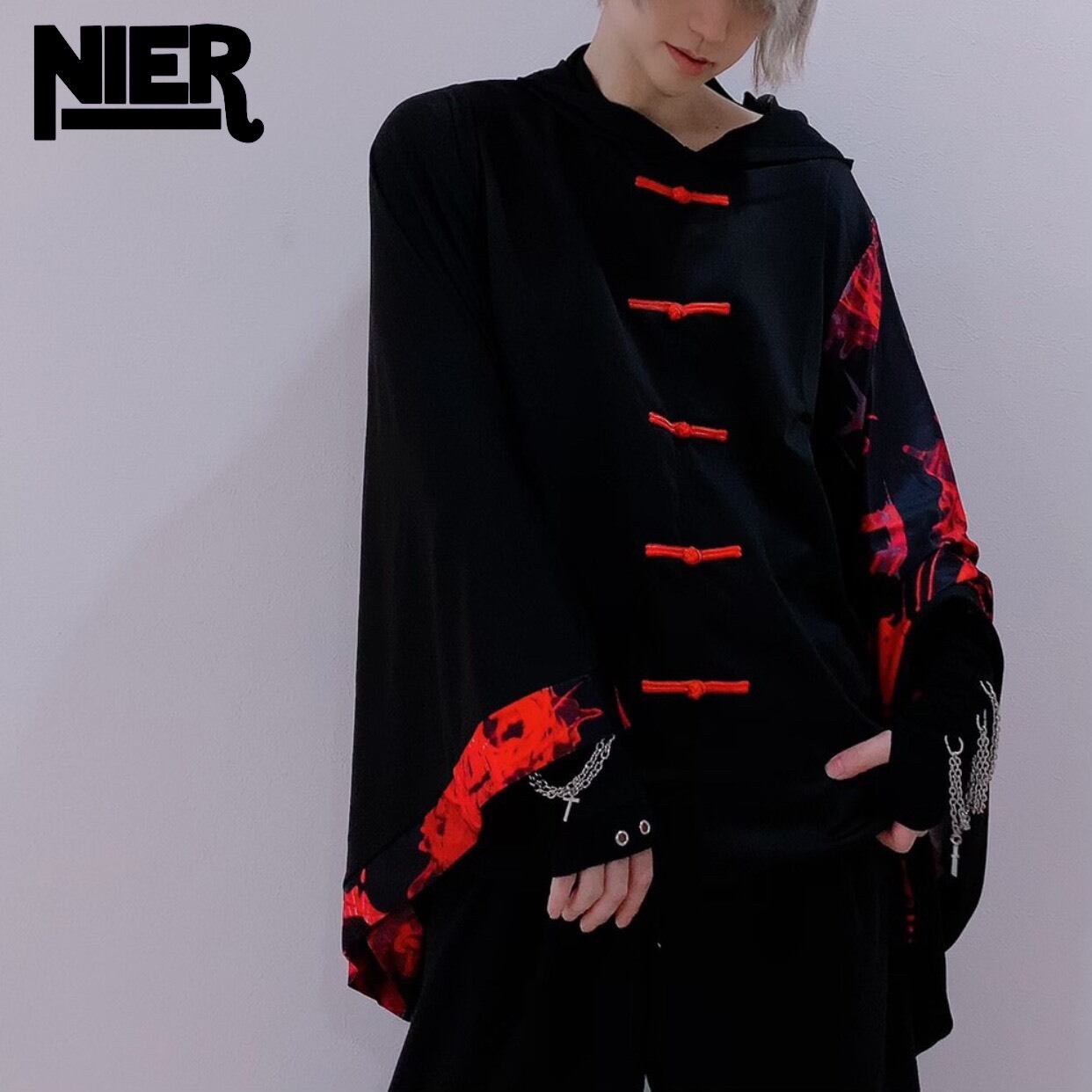 STRETCH PULLOVER着物風袖【彼岸花】FAKEチャイナボタン付き | NIER CLOTHING powered by BASE