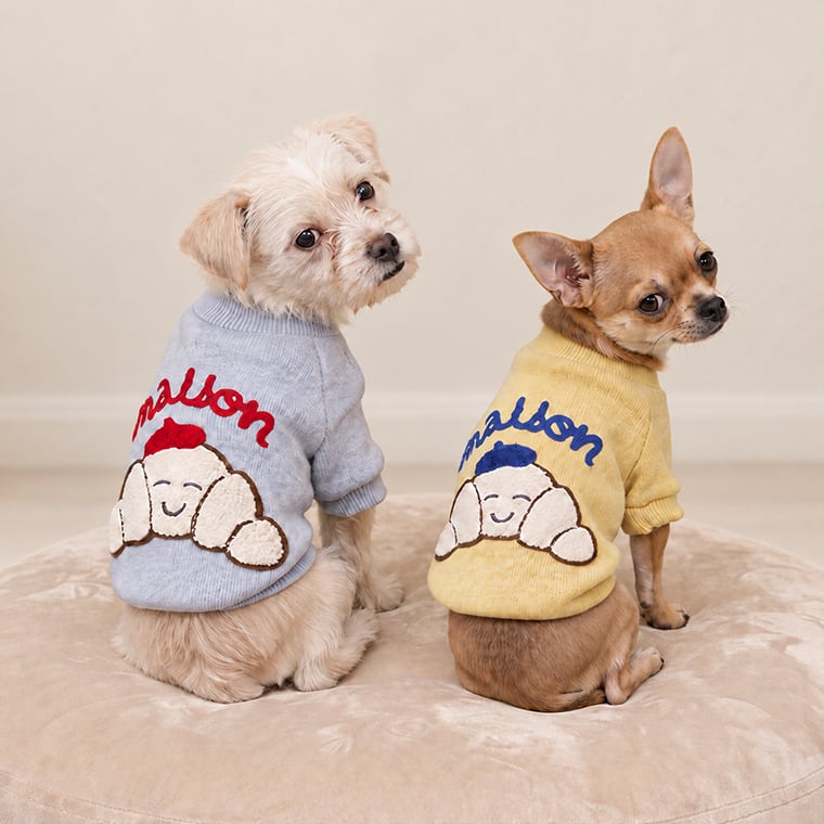 croissant sweatshirt XS ~ XL 2color / 犬服 秋冬 トレーナー Tシャツ アンゴラ 暖かい 韓国ワンコ服 無地 シンプル お揃い トップス 可愛い 犬の服 小型犬 中型犬