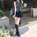 【2点セット】スキッパーカラーチェックリボントップス+ティアードスカート ・78689