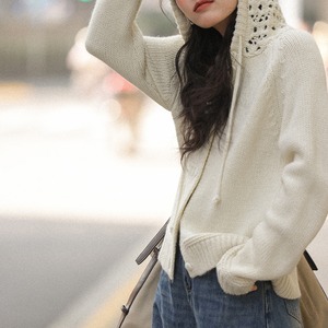 hooded knit cardigan　J00358