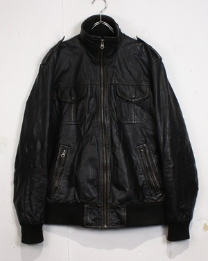 【Caka act2】Stand Collar Vintage Zip Up Leather Jacket