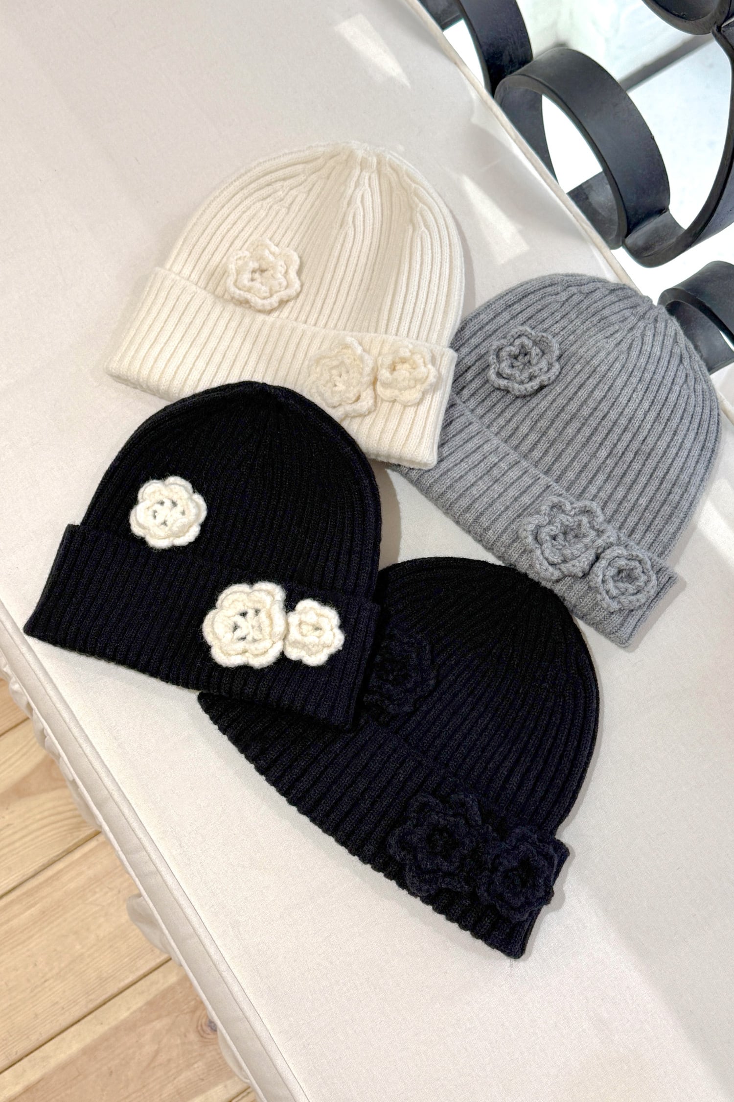 SINOON Flower Beanie (Melange Grey) ストア 帽子 SINOON Flower