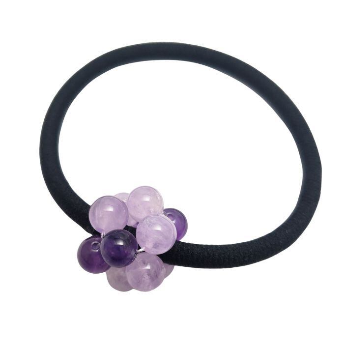 ヘアゴム アメジスト ラベンダーアメジスト 髪飾り パワーストーン 天然石 紫 金運 恋愛運 アクセサリー 黒ゴム ハンドメイド シンプル 誕生日プレゼント ギフト 送料無料