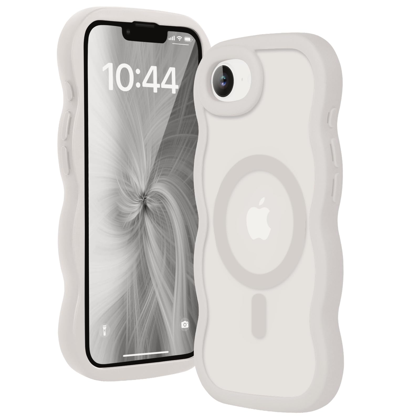 Amzfield iPhone 16e/17e ケース MagSafe対応 ライトグレイ ウェーブマット 耐衝撃 指紋防止 マグネット付き