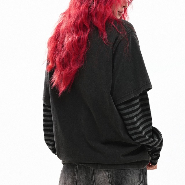 border-sleeve layered long tee　ボーダースリーブレイヤードロングティー　J2156