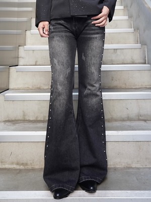 【ALUDE SELECT】studs side line point damage denim pants(2color)