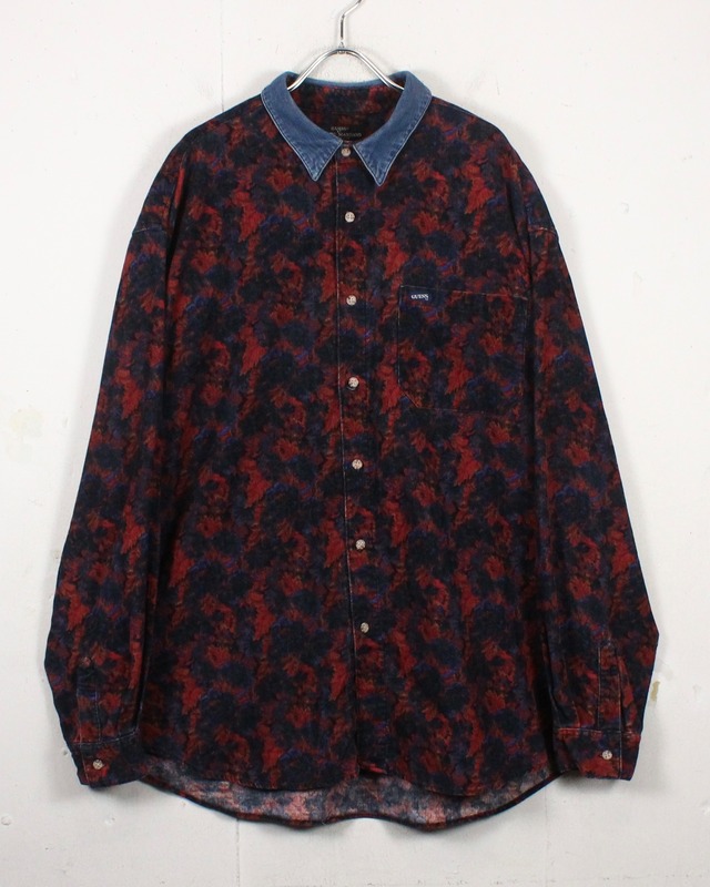 【Caka act2】90's “GUESS” Flower Pattern L/S Corduroy  Shirt
