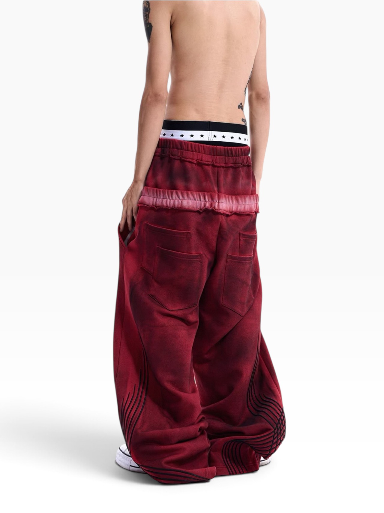 【STARTEXCEEDEND】DOUBLE WAIST EMBROIDERED WIDE LEG SWEATPANTS
