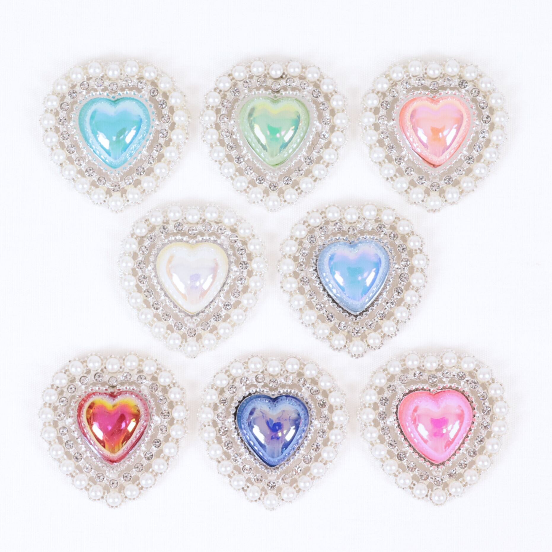 オーロラ ハート パーツ パール シルバー 金属 ビジュー
