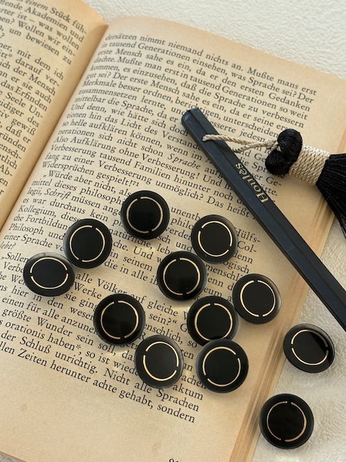 15mm Japanese ヴィンテージボタン ブラック×ゴールド アクセサリーパーツ 装飾材 カルトナージュ