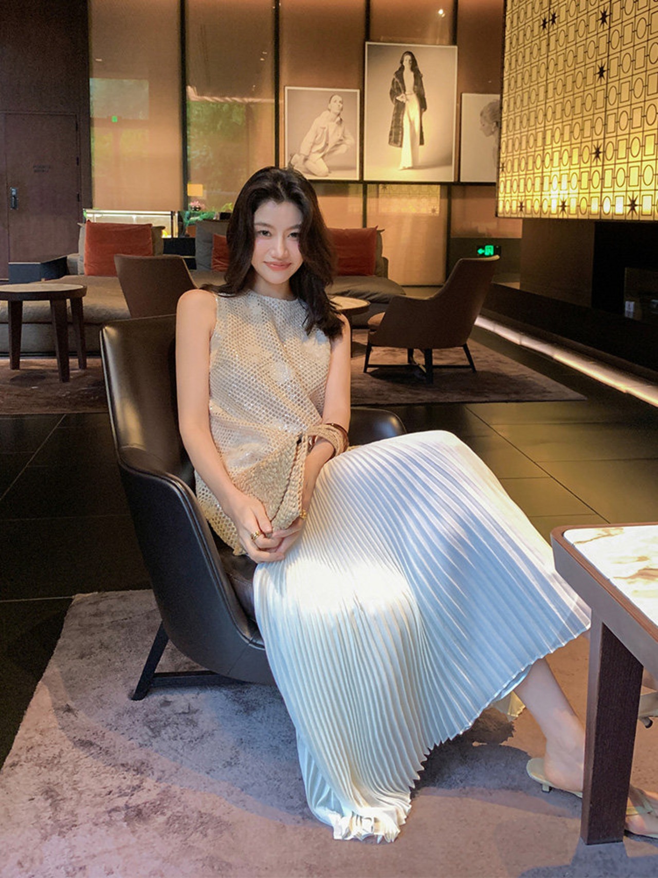 Sleeveless Mixed Material Switch Long Dress【H00075】