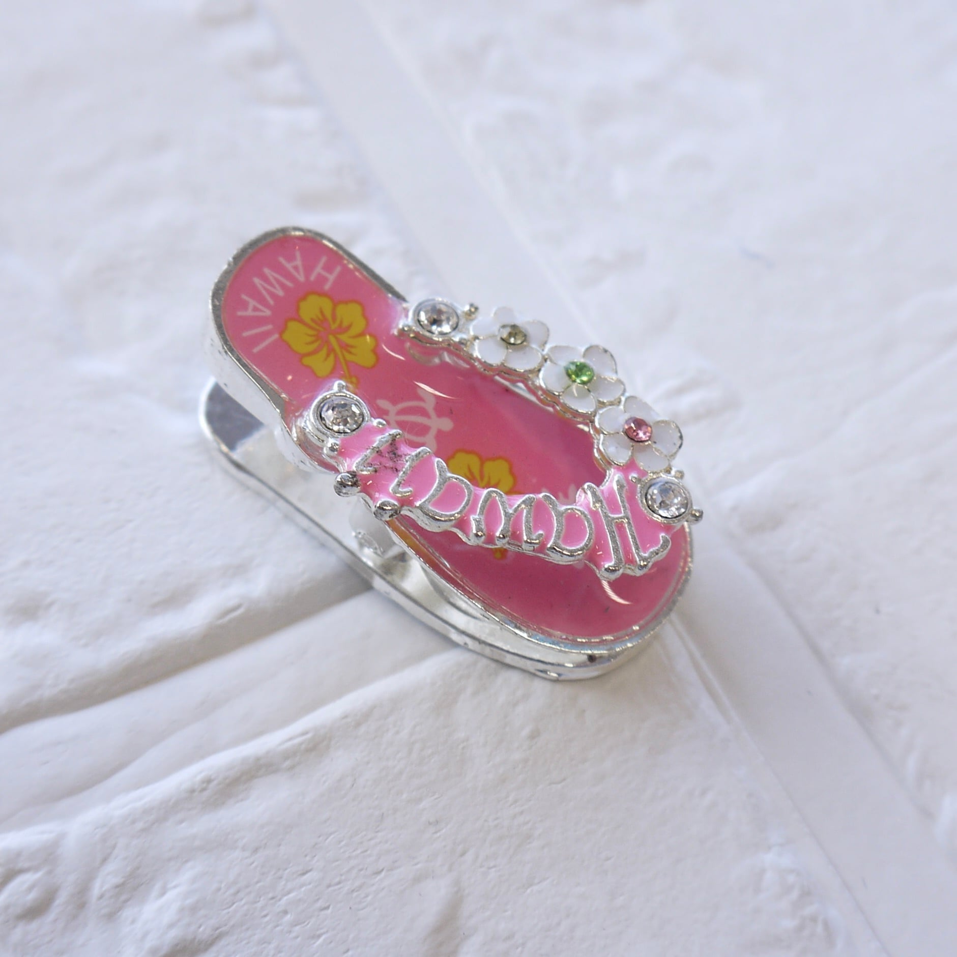 ★ハワイ直輸入★ビーチサンダル クリップ マグネット/キッチンマグネット/ハワイ磁石<KG-115/ピンクホヌ ハイビスカス>