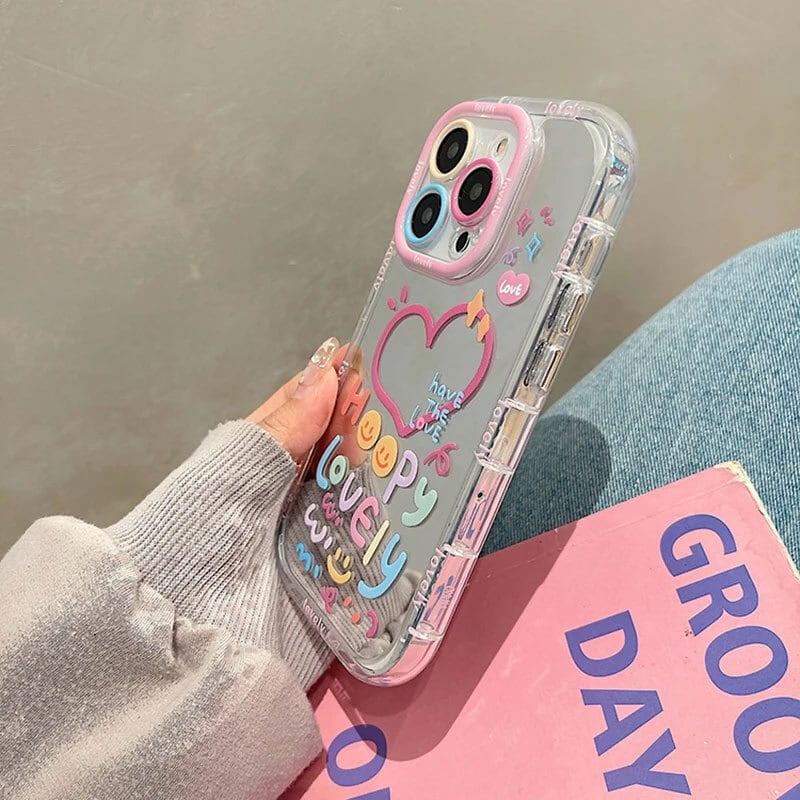 iphone15対応】 おしゃれ かわいい ラブリー ハート ミラー カラフル