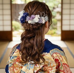 シフォンフラワー髪飾髪飾り　　ネイビー　成人式　卒業式　結婚式
