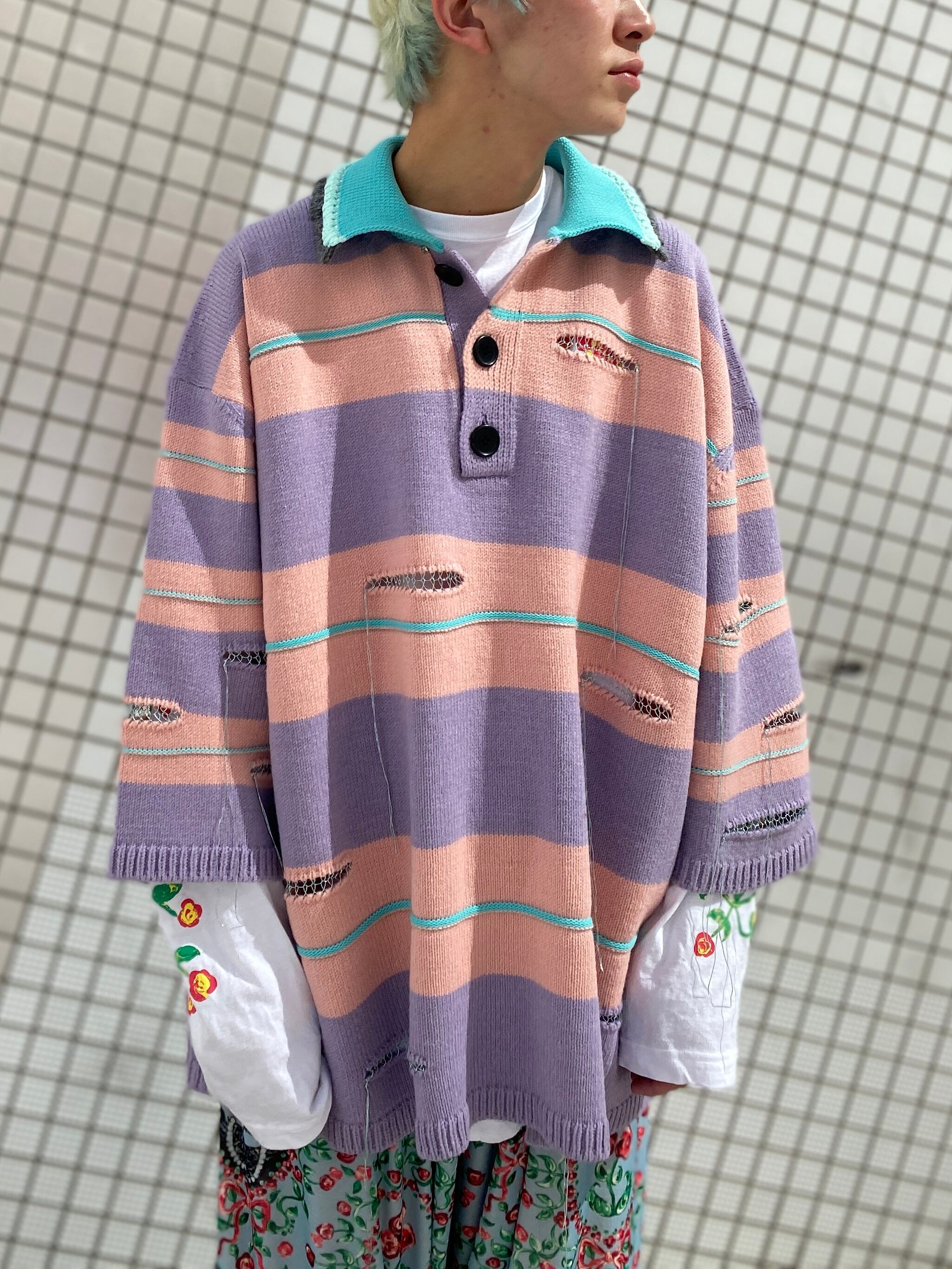 KIDILL / OVERSIZED BORDER POLO KNIT COLLABORATION WITH rurumu