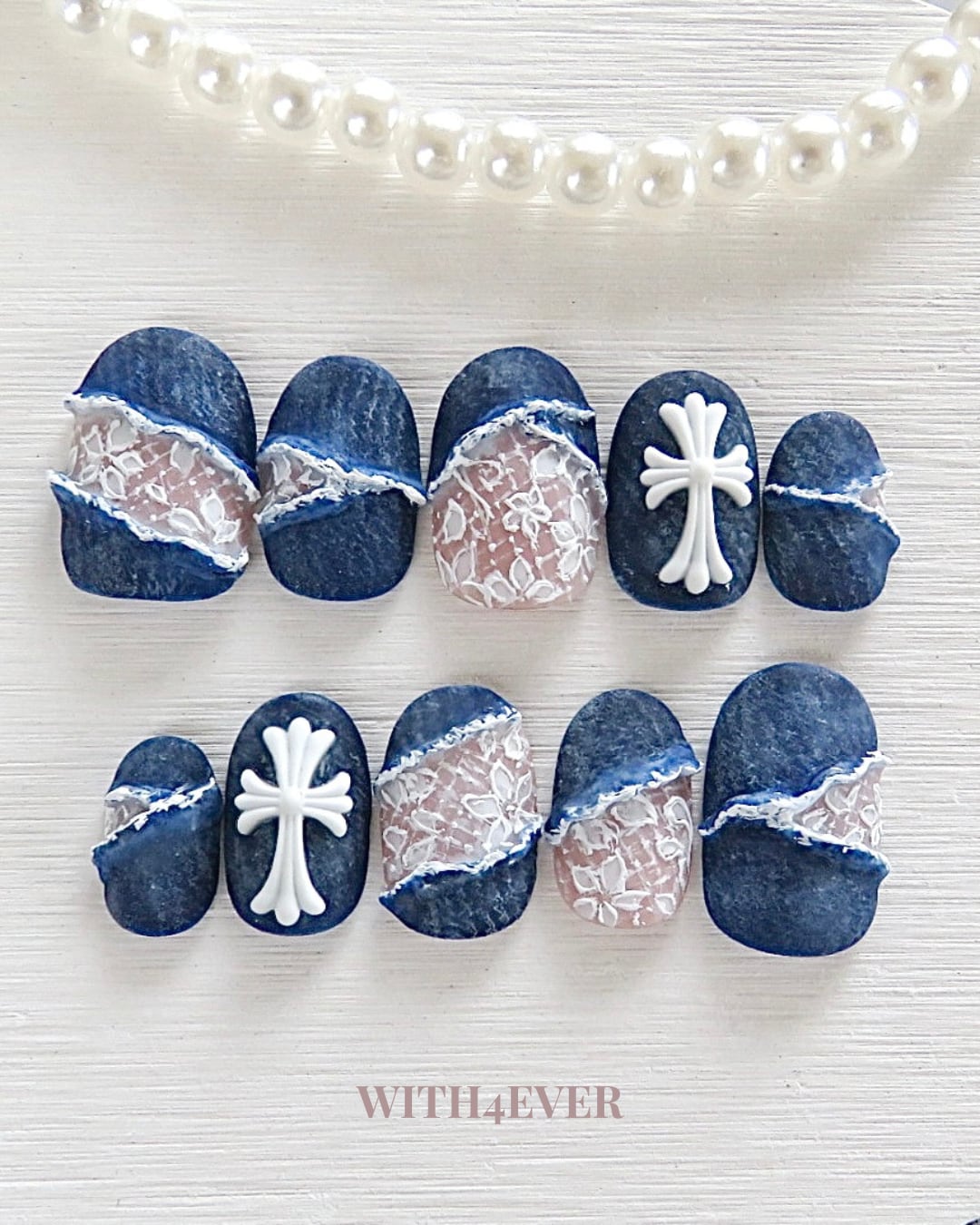 クロスネイル【藍十字】デニム×レース #ncs020