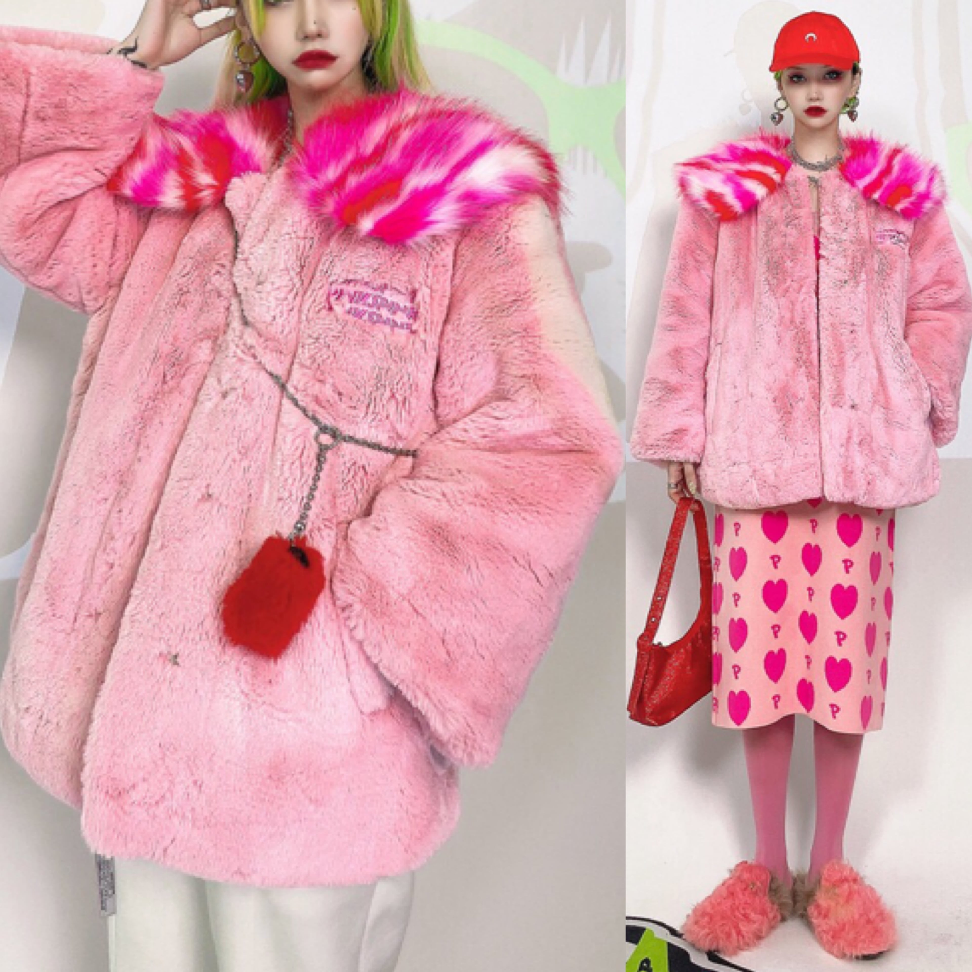 ピンクふわふわファーコート❤️冬のお出かけ女子会デートに最適！ 愛されシルエットのふわふわファーコート🐻✨ 軽くてあったかいから