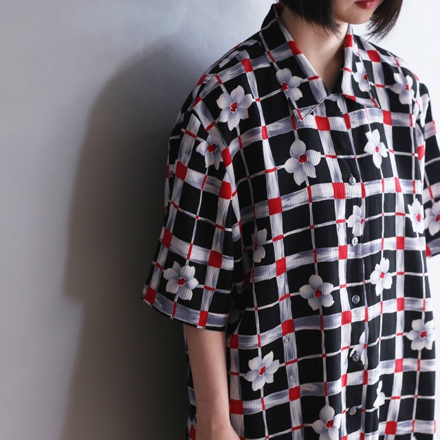 grid flower pattern mode design s/s shirt
