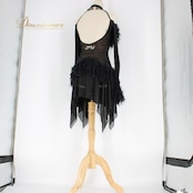 社交ダンス 衣装 ラテン ドレス ワンピース パーティ衣装 女性用 レディース オールシーズン 黒 ブラック系 アシメ 長袖 レース 派手 ビジュー ショートドレス フェザー おしゃれ エレガント ダンスウェア 結婚式 ステージ衣装 アイテム カスタマイズ可能 お揃い ジャズダンス コスチューム ファッションブランド パフォーマンス 競技用