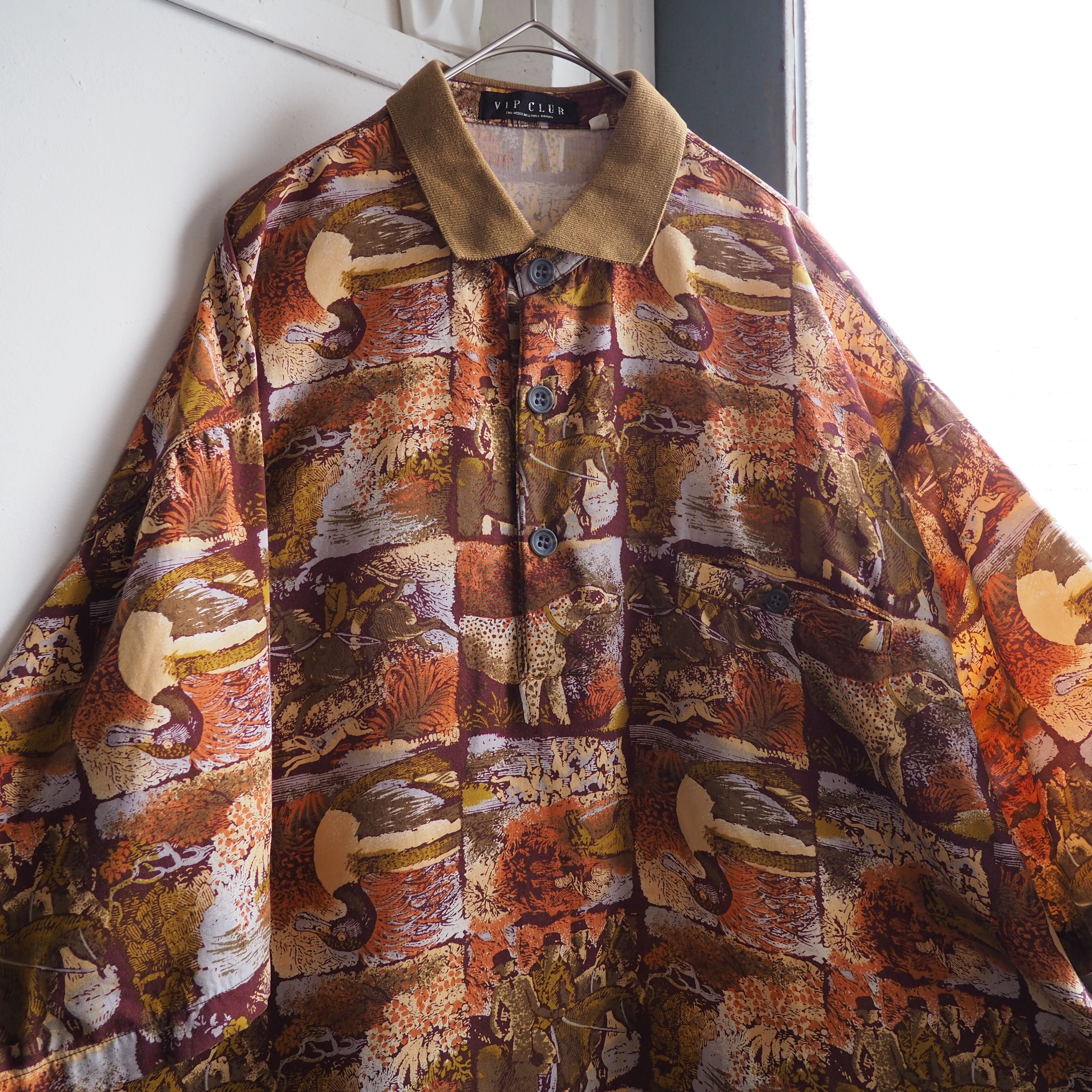 1980 - 90s Modern rétro Art full pattern Design vintage pull over rayon shirt