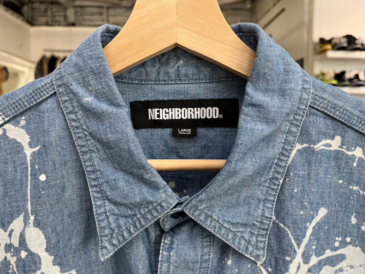 NEIGHBORHOOD 22AW BLEACH CHAMBRAY SHIRT LS . CO INDIGO LARGE ...