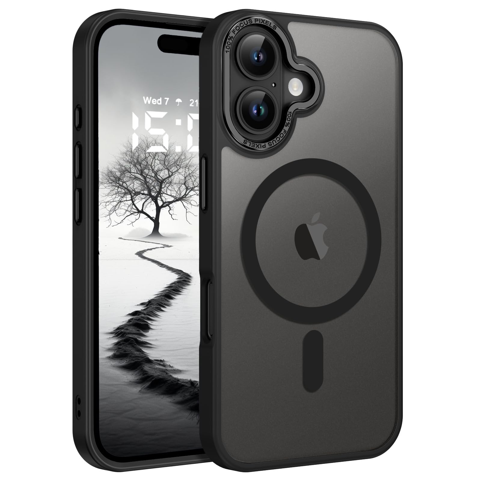 AVETUL iPhone 17 ケース MagSafe対応 ワイヤレス充電対応 マット仕上げ マグネット搭載 超強磁力 滑り止め 米軍MIL規格耐衝撃 iPhone17ケース ストラップホール アイフォン17 半透明ハード カバー (ブラック)