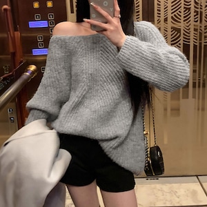 ビッグリボン ニット 長袖 トップス レディース 春秋冬 韓国 前後2way きれいめ 大人 かわいい おしゃれ フェミニン カジュアル ゆったり ローケージニット セーター 体型カバー 大人可愛い 大人女子