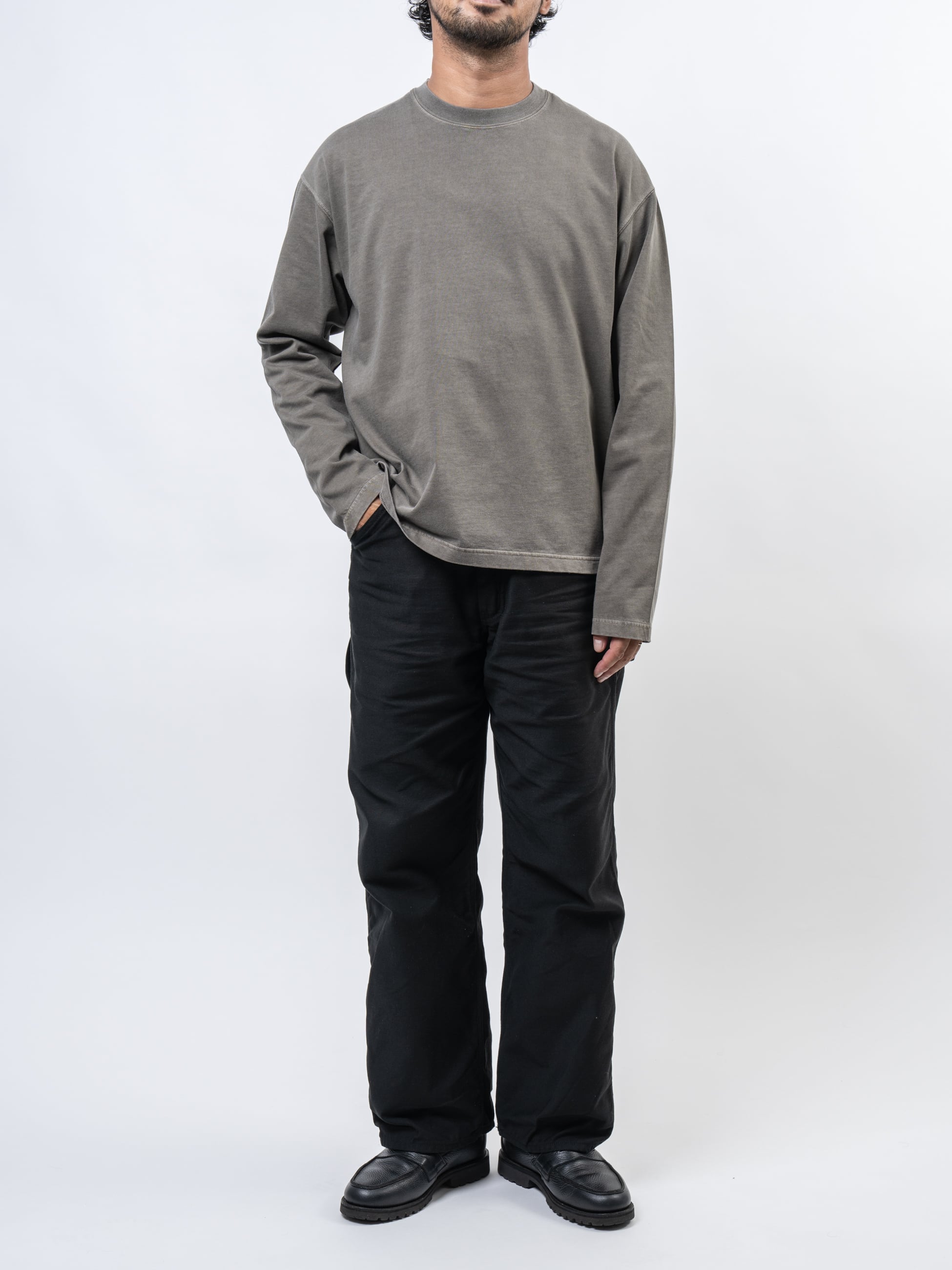 Organic Cotton Pigment Dyed Relax Fit Long Sleeve T-shirts (black