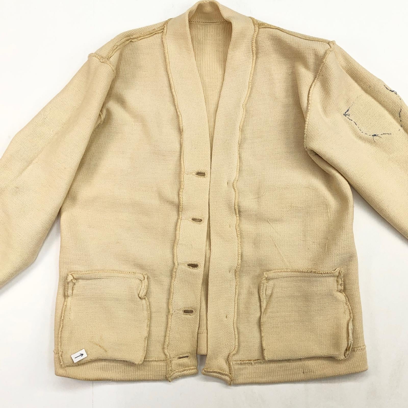DEHEN 60年代 レタード カーディガン オフホワイト系 38表記 メンズ ML