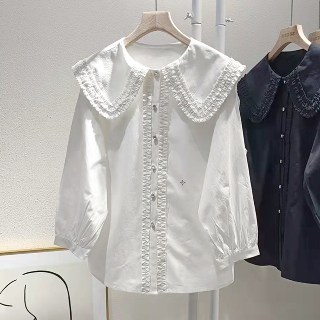 フリルトリミング襟ブラウス /r001024