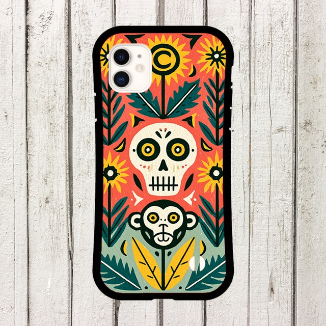 受注生産 iPhoneケース ガイコツと花の民芸柄｜フォークアート PSYF022B