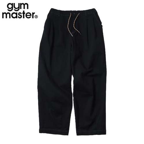 gym master ジムマスター 10oz ストレッチデニム&ツイル ツータックテーパードパンツ メンズ イージーパンツ ゆったり ウエストゴム&紐 G833722 ブラック