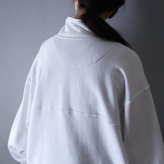 over silhouette white color half-zip sweat pullover