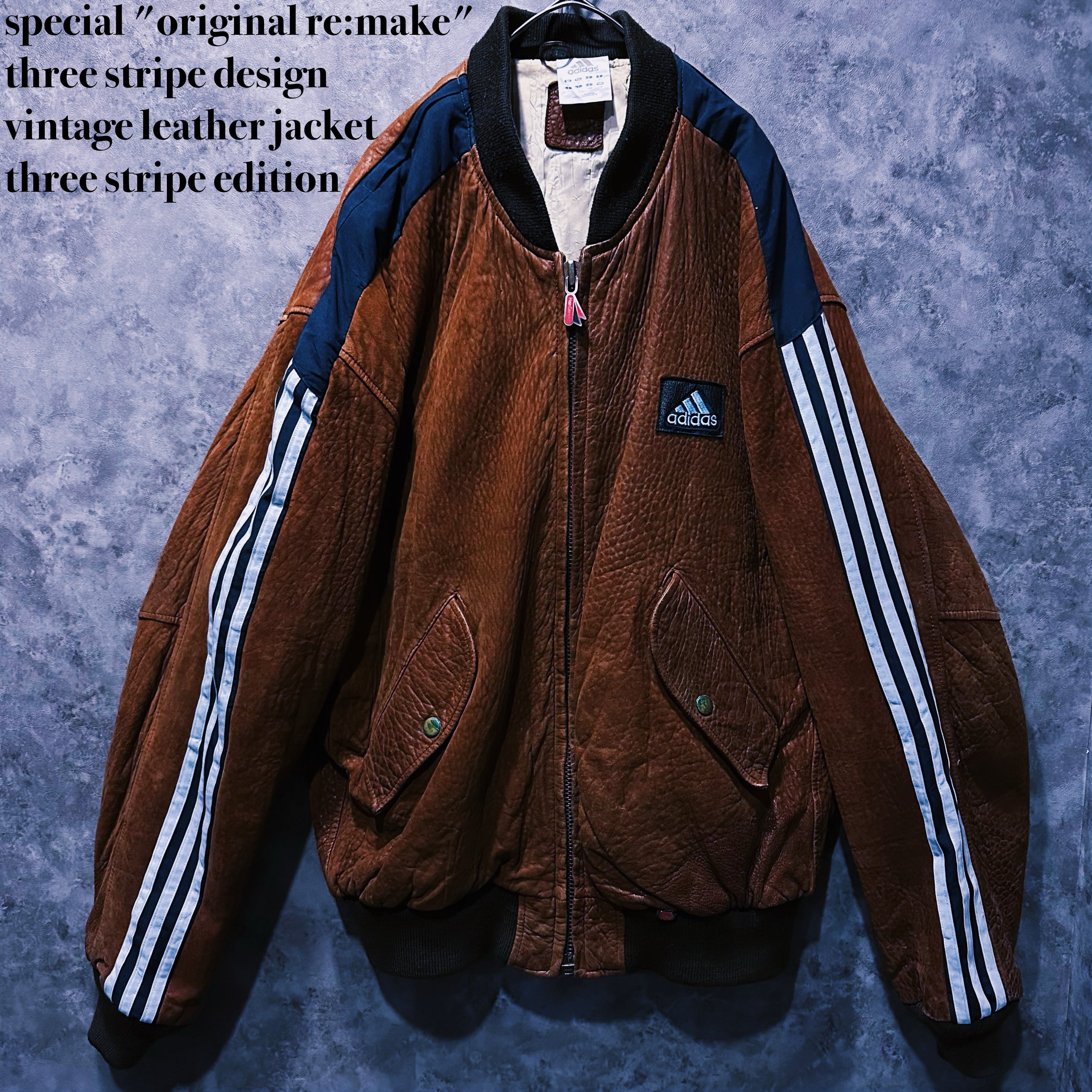 【 doppio】special "original re:make" three stripe design vintage leather jacket three stripe edition
