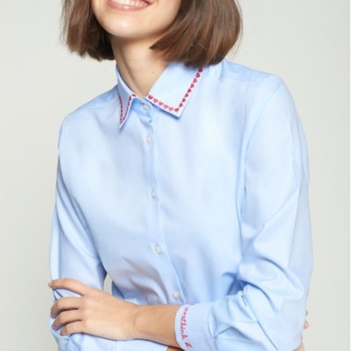 VILAGALLO  ブルー刺繍ポイントストレッチコットンシャツ SPAIN:VIL32659 ¥29,000＋tax