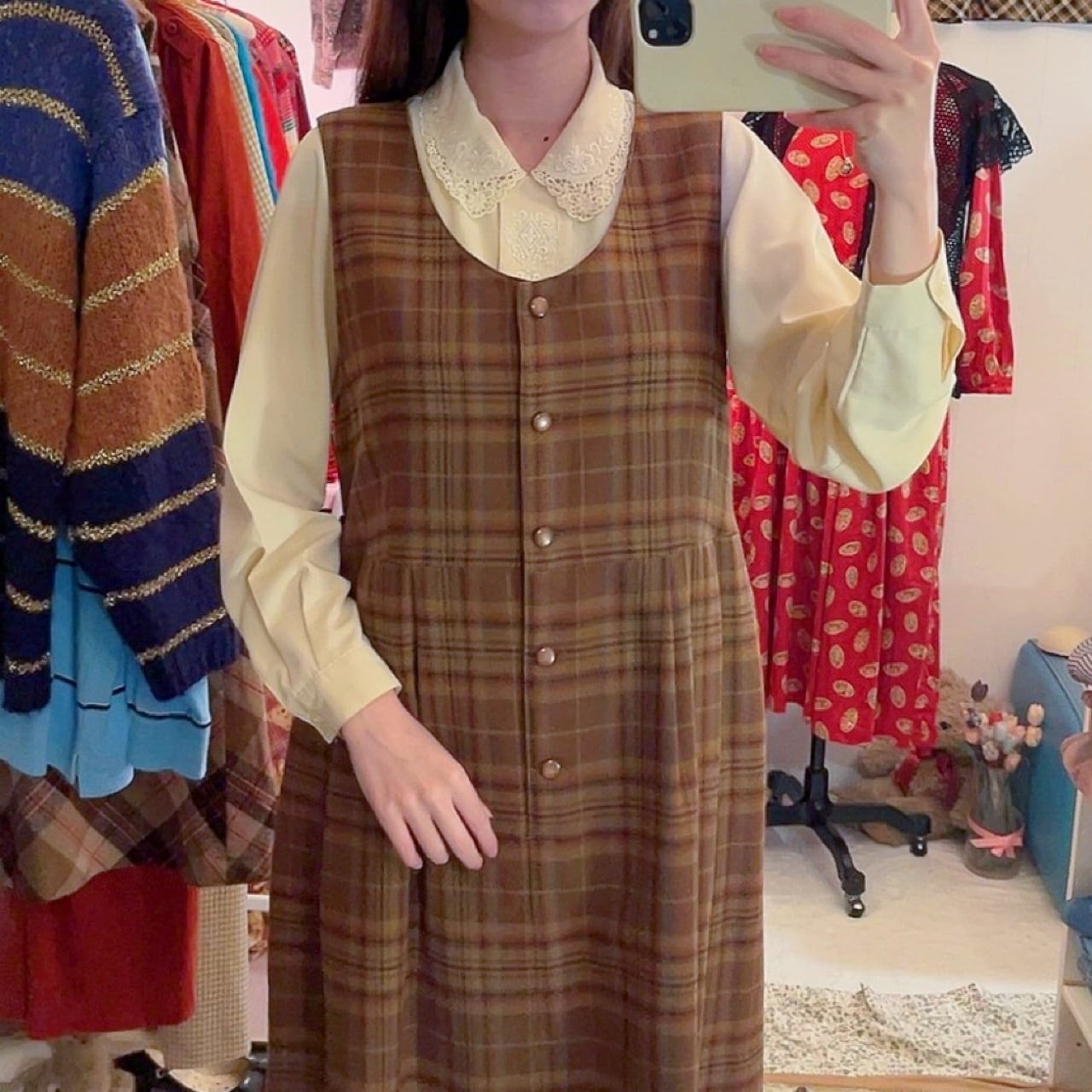 brown check jumper skirt