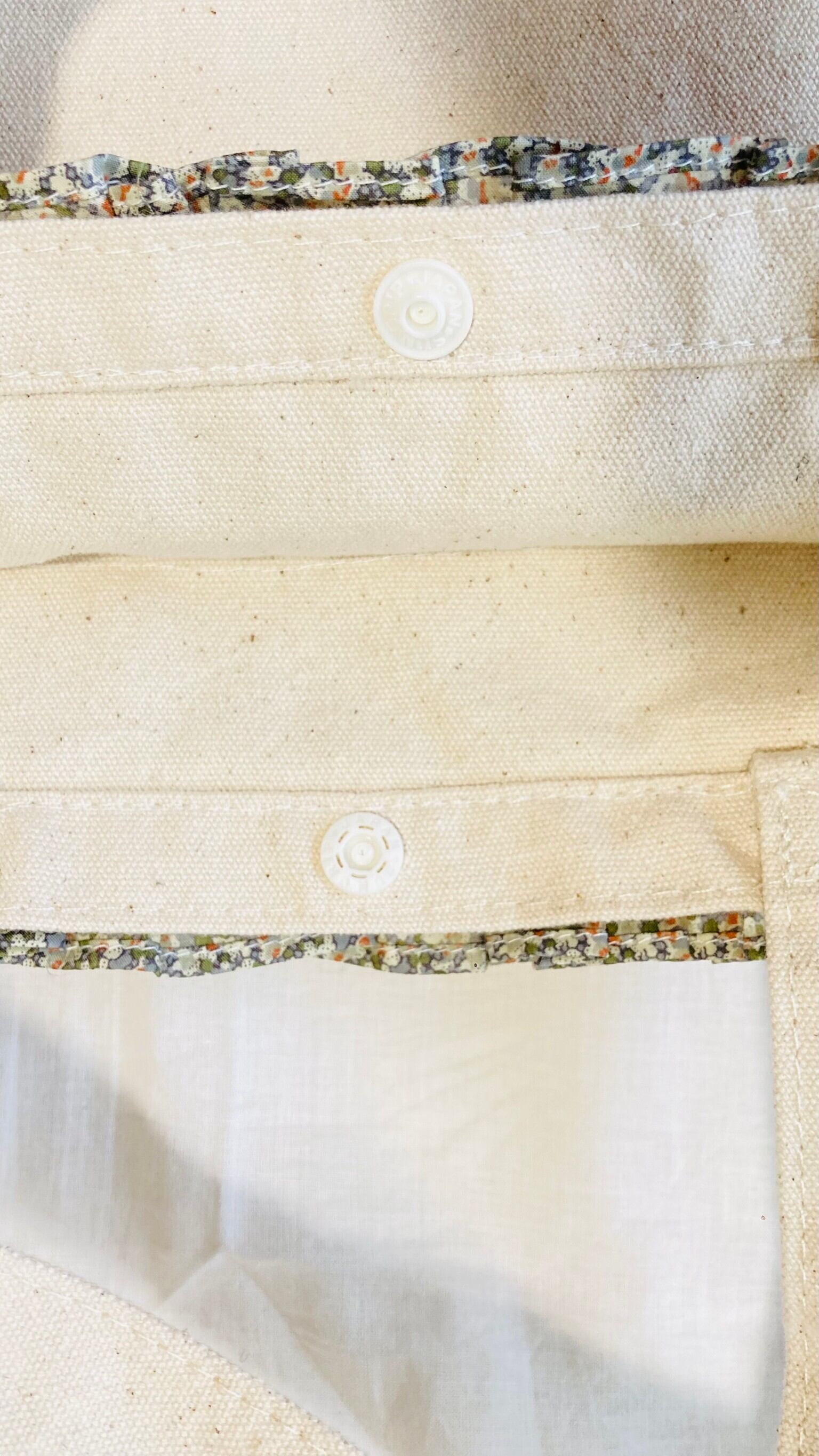 〚1点限定〛キャンバス生地&リバティフリル エコバッグ サブバッグ ランチバッグ