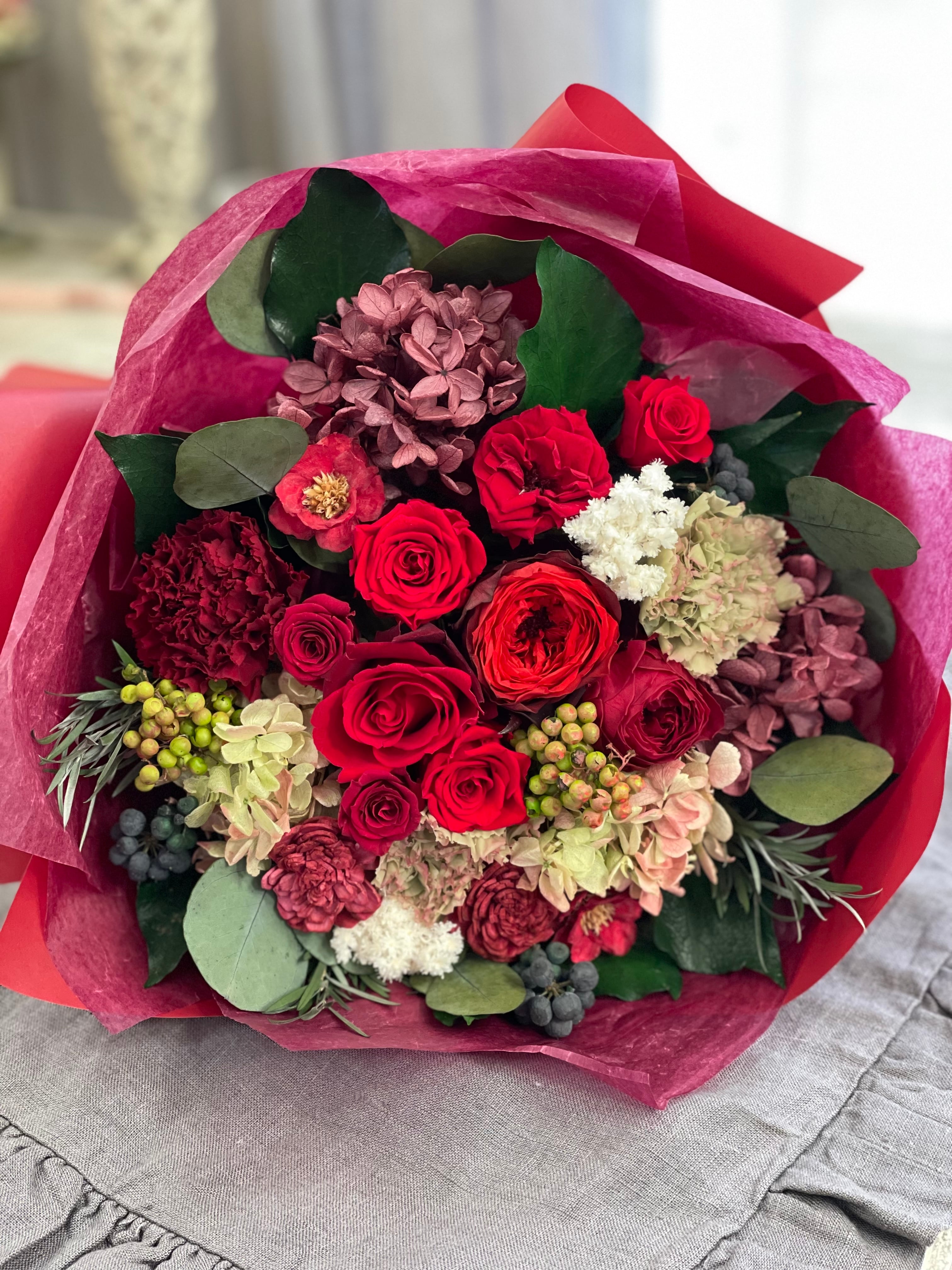 おまかせブーケ バラ8本 花束 プリザーブドフラワー ブーケ 両親