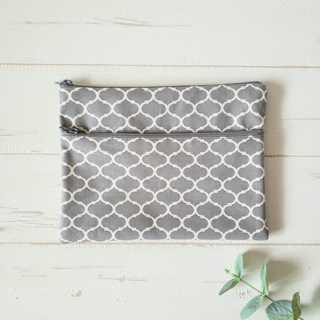 ダブルファスナーポーチ/モロッカン柄 スカイブルー | cloth & stitch