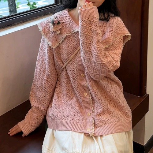 ミディカラーダイヤ刺繍ニットカーデ ・12284