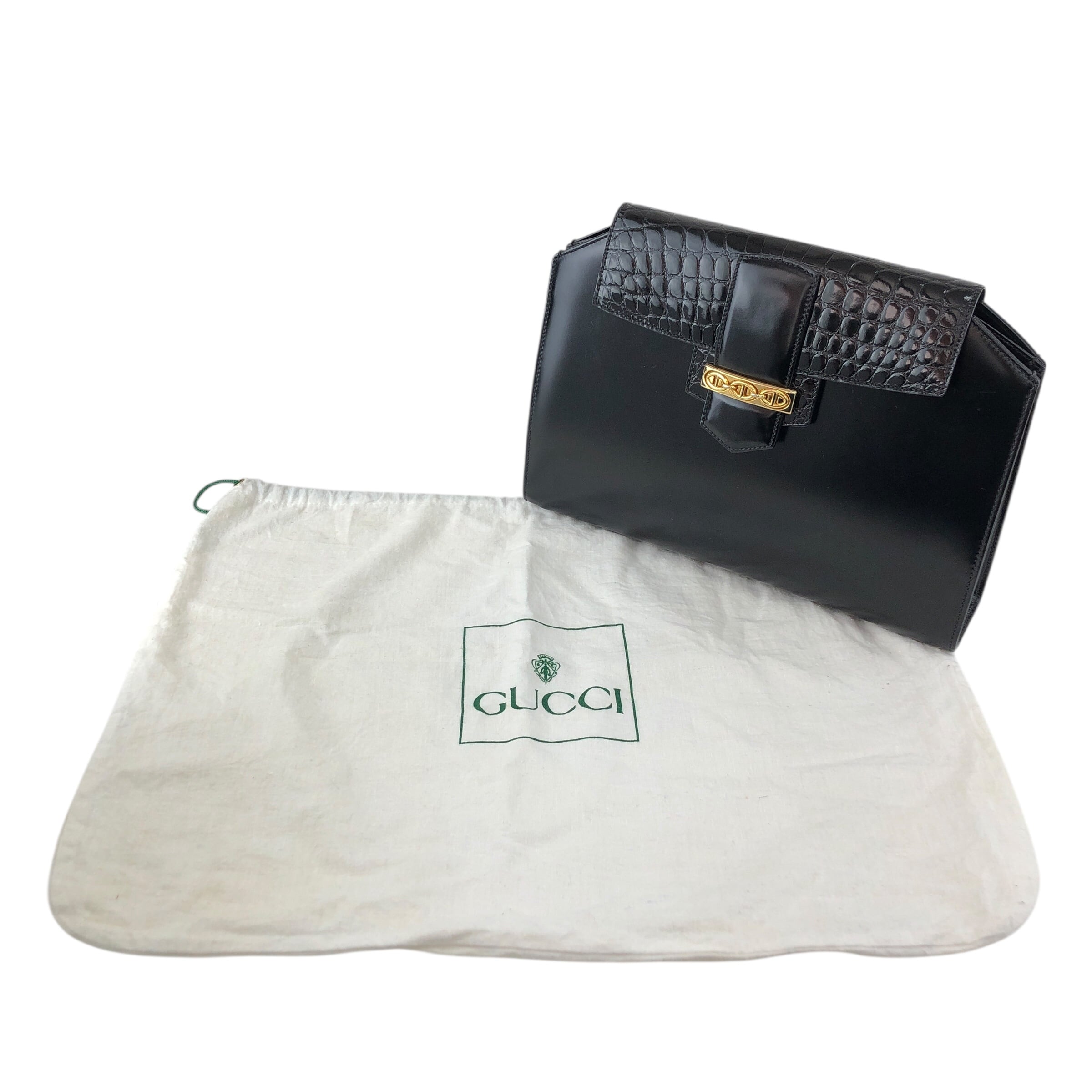 GUCCI グッチ クラッチバッグ ブラック ホースビット レザー クロコ型