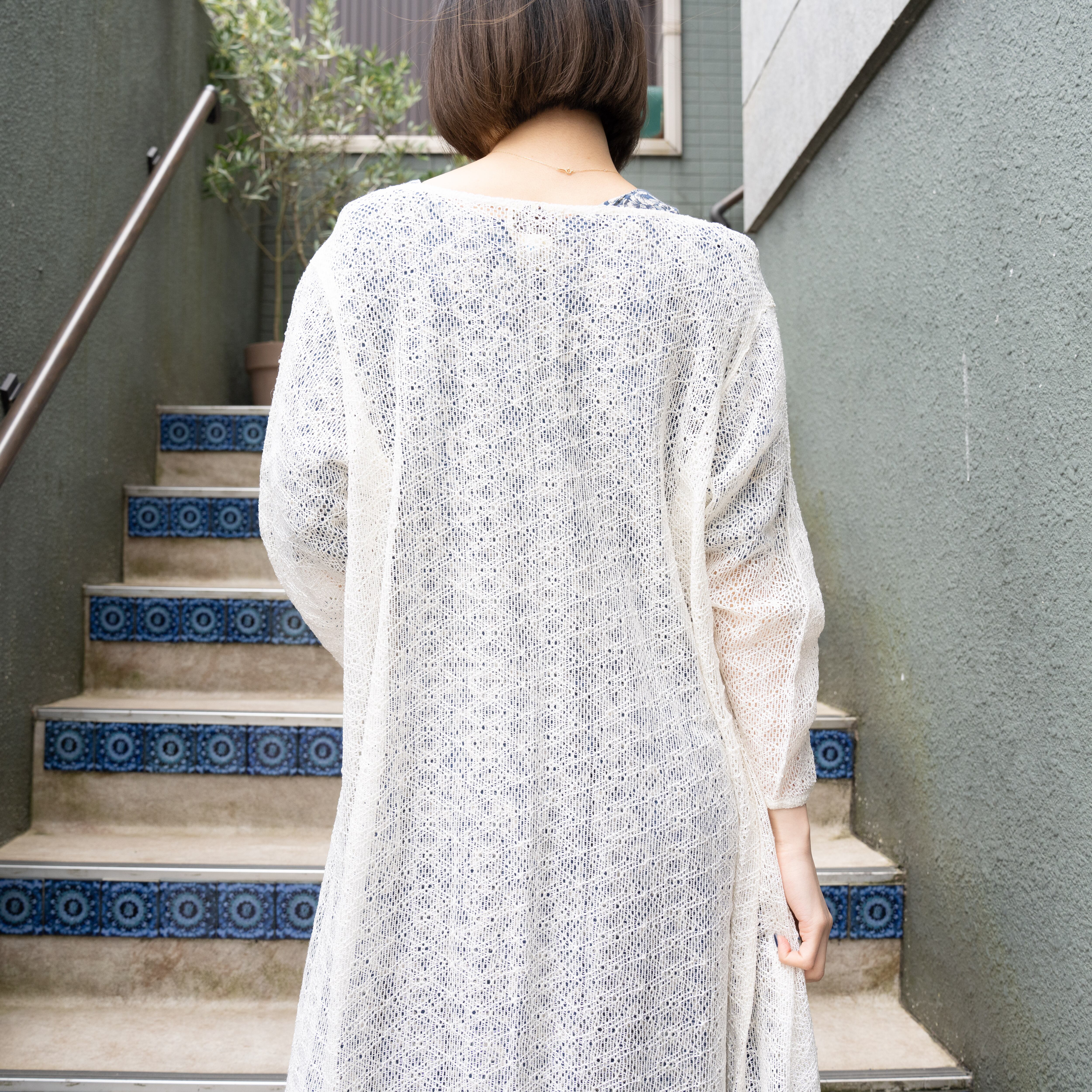 USA VINTAGE CROCHET DESIGN SUMMER KNIT LONG CARDIGAN/アメリカ古着