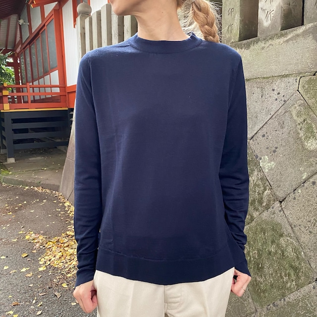 JHON SMEDLEY (ジョンスメドレー )バックロング長袖クルーニット navy