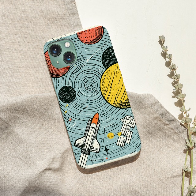 受注生産 iPhoneケース ロケットと黄色い惑星の宇宙図｜レトロフューチャー RFSP024A