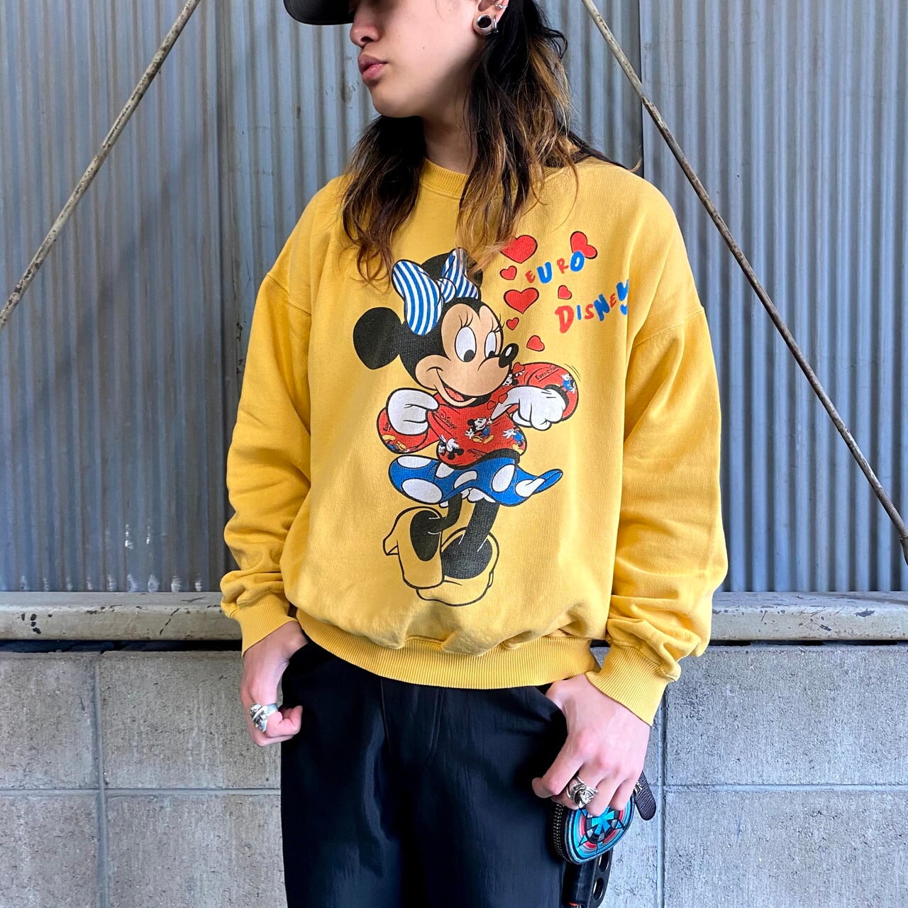 80年代 ユーロ ディズニー ミニーマウス プリントスウェット レディースl 古着 キャラクター Minnie Mouse 80s ビンテージ ヴィンテージ Disney トレーナー マスタードカラー スウェット Cave 古着屋 公式 古着通販サイト