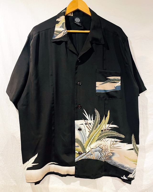 SOTETSU ni NAMI - ALOHA SHIRT /  蘇鉄に波 和柄アロハ 黒シャツ