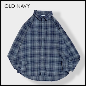 【OLD NAVY】フランネルシャツ ライトネル ネルシャツ 長袖 チェック フラップポケット カジュアルシャツ L オールドネイビー US古着