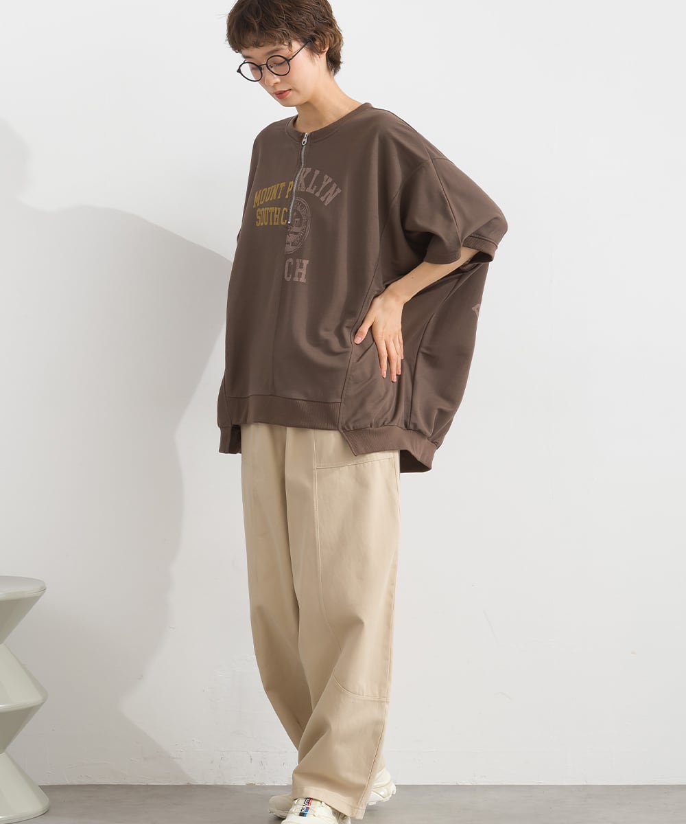 J262076 【接触冷感シリーズ】リメイク風ドルマンハーフZIPプリント