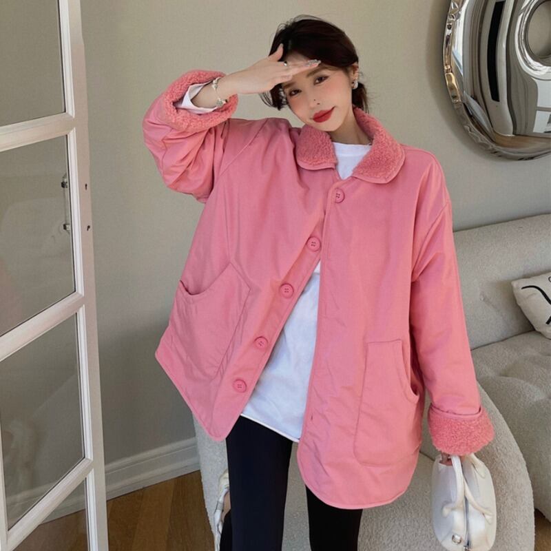 ウールセーター コート オータムウィンターカラースタイルレッドルーズ コットン 秋物 冬物 ハンチェンe2930115020